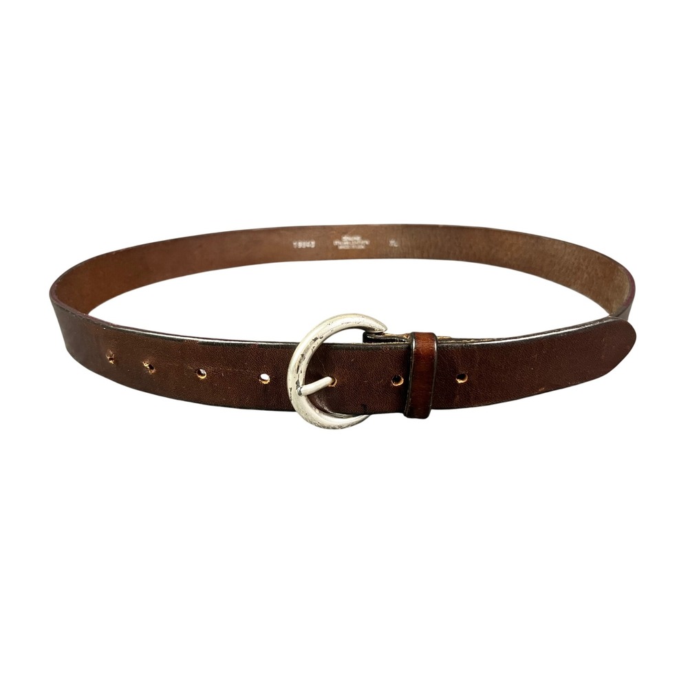 Genuine Italian Leather Belt XL Brown Silver Buckle Made in USA 40 inch